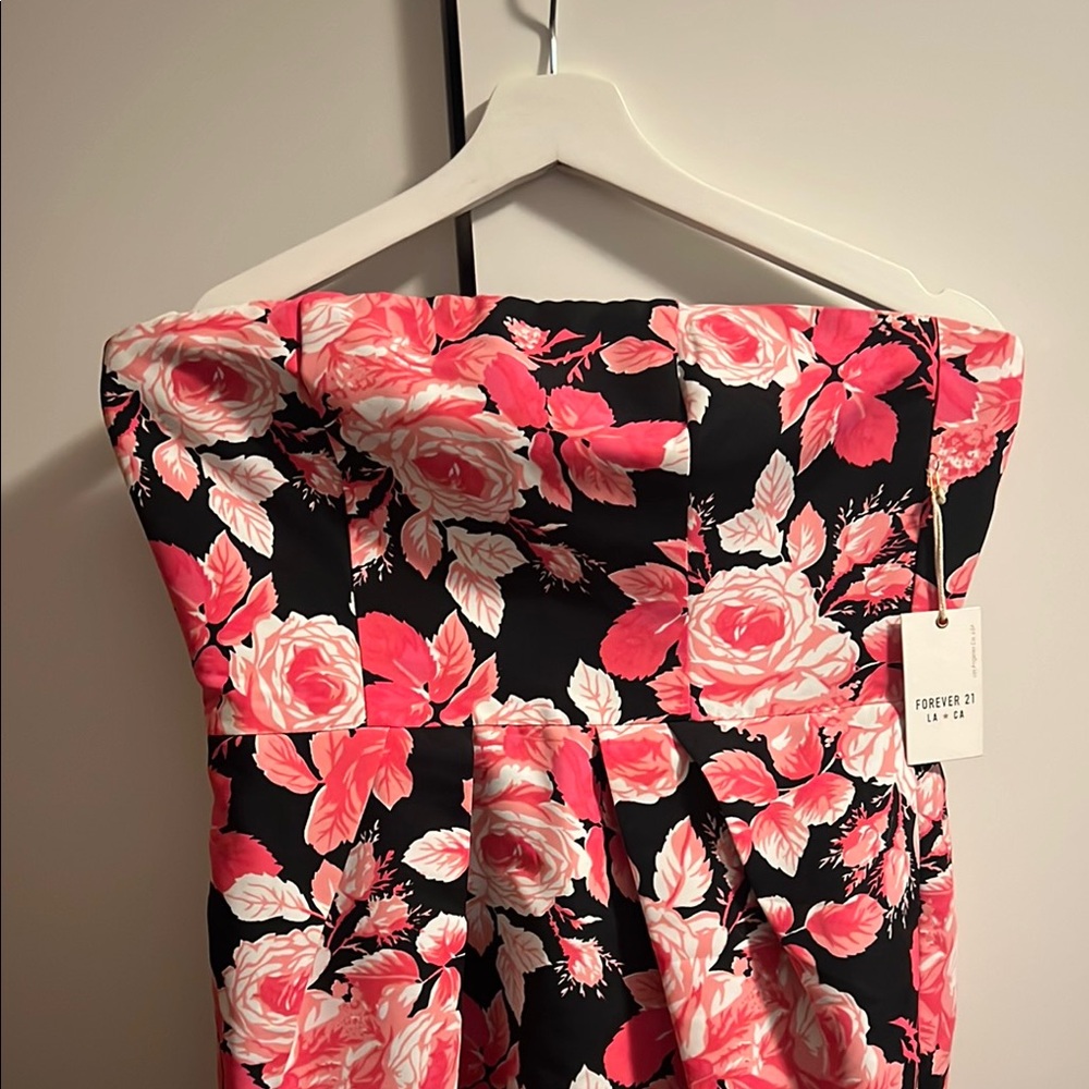 Forever 21 Strapless Floral Dress - Black and Pink